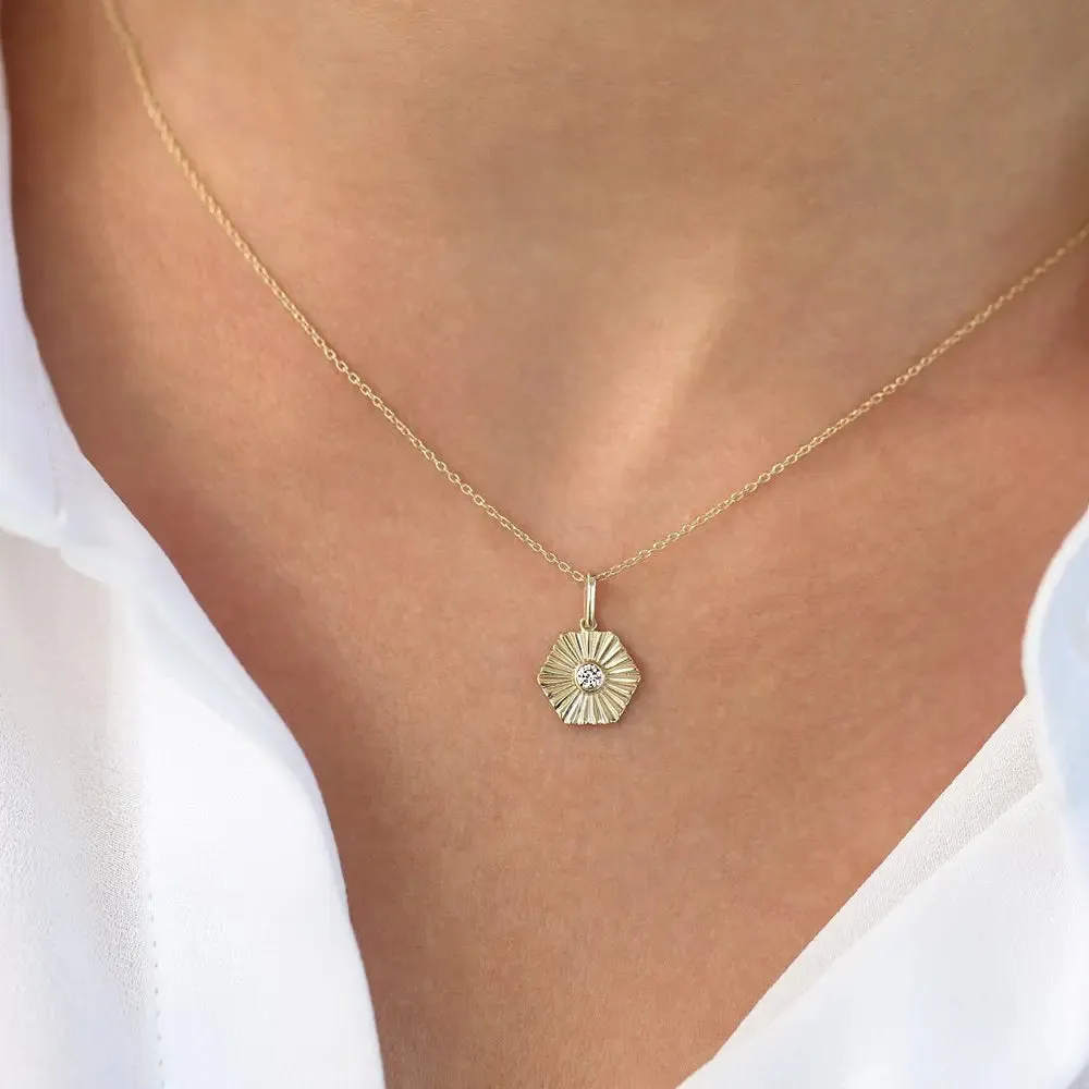 0.07CTW Diamond Hexagon Disc Ray Necklace