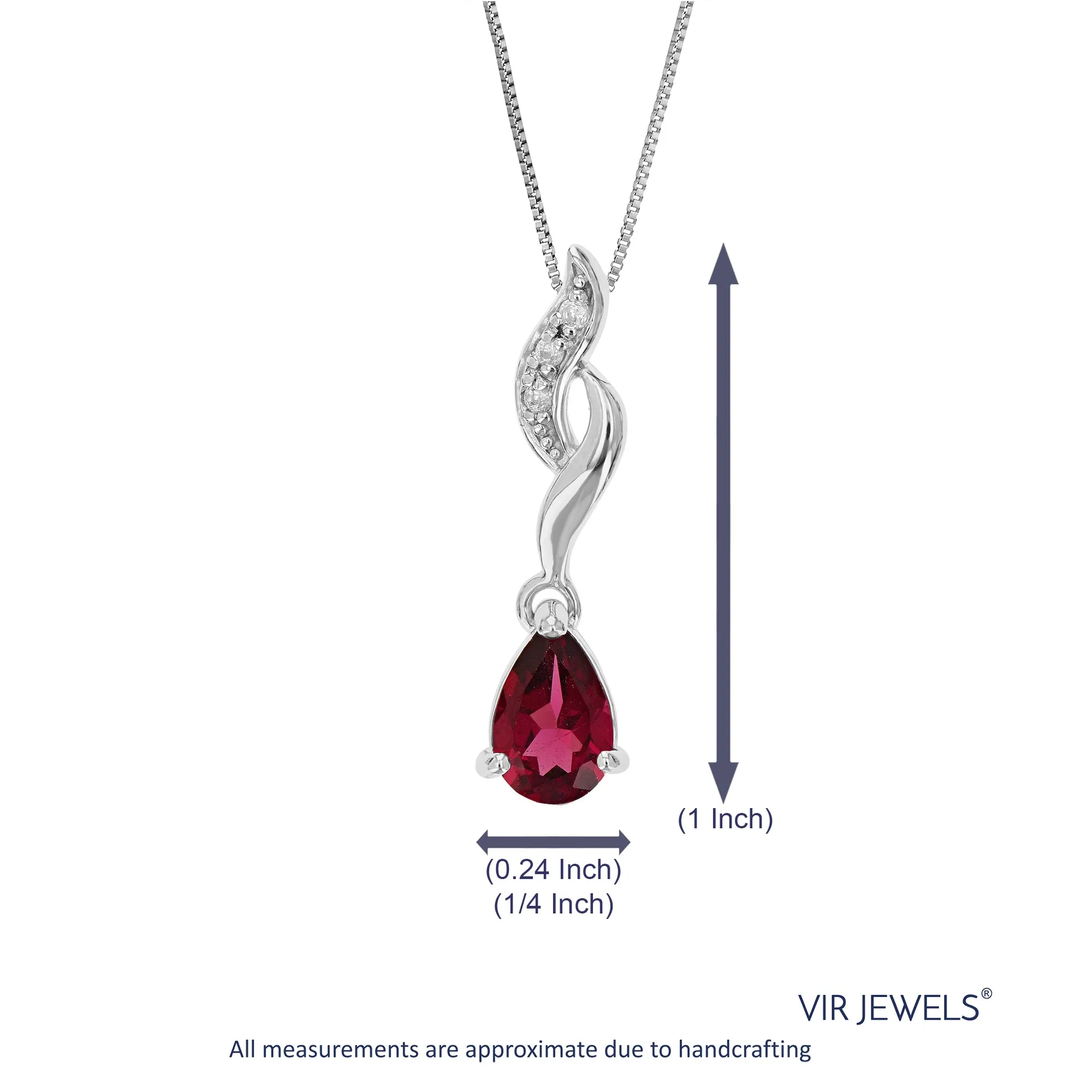 0.70 cttw Pendant Necklace, Garnet Pear Shape Pendant Necklace for Women in .925 Sterling Silver with Rhodium, 18 Inch Chain, Prong Setting