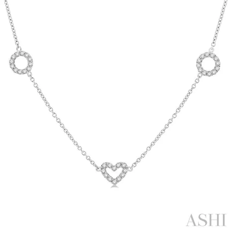 1 ctw Heart and Circle Round Cut Diamond Station Necklace in 14K White Gold