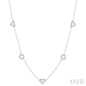 1 ctw Heart and Circle Round Cut Diamond Station Necklace in 14K White Gold