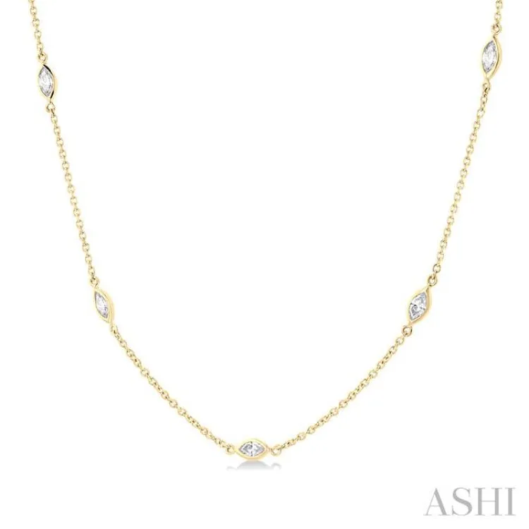 1 Ctw Marquise Cut Diamond Fashion Necklace in 14K Yellow Gold