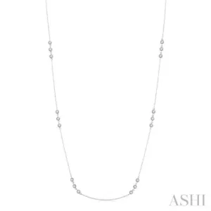 1 Ctw Round Cut Diamond Station Necklace in 14K White Gold