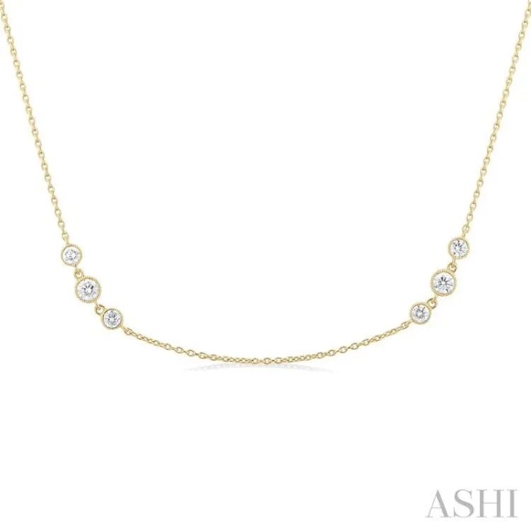 1 ctw Three Stone Bezel Set Round Cut Diamond Station Necklace in 14K Yellow Gold