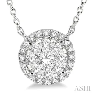 1/2 ctw Circular Round Cut Diamond Lovebright Necklace in 14K White Gold