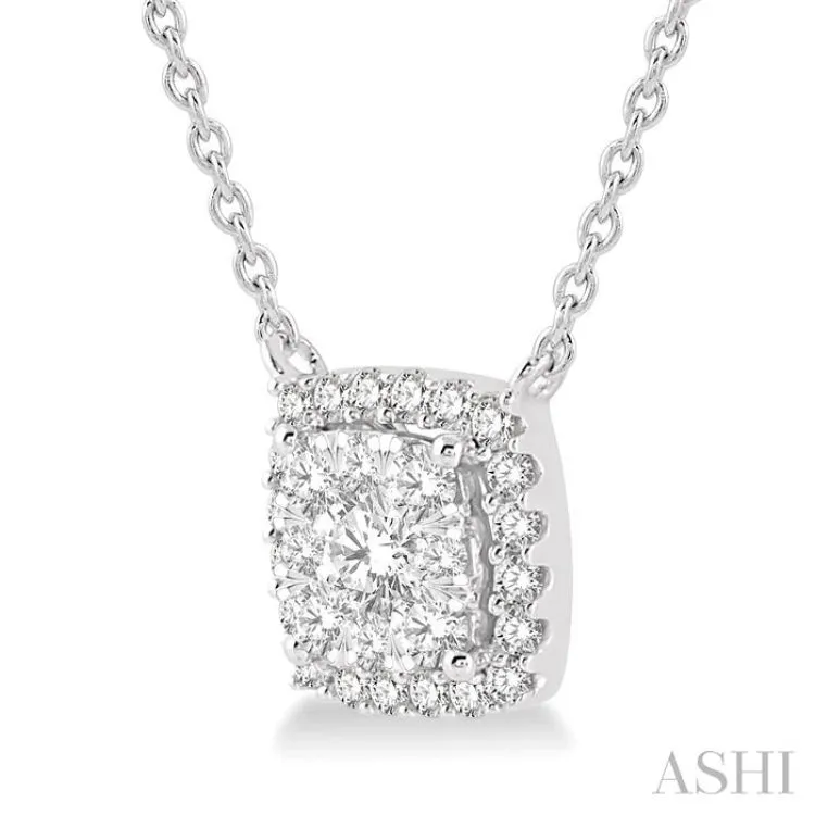 1/2 Ctw Cushion Shape Lovebright Diamond Necklace in 14K White Gold