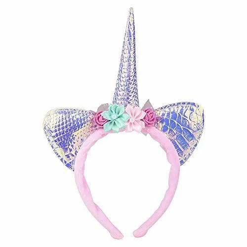 12" Metallic Unicorn Headband with Intricate Flower Detail