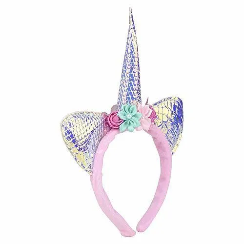 12" Metallic Unicorn Headband with Intricate Flower Detail