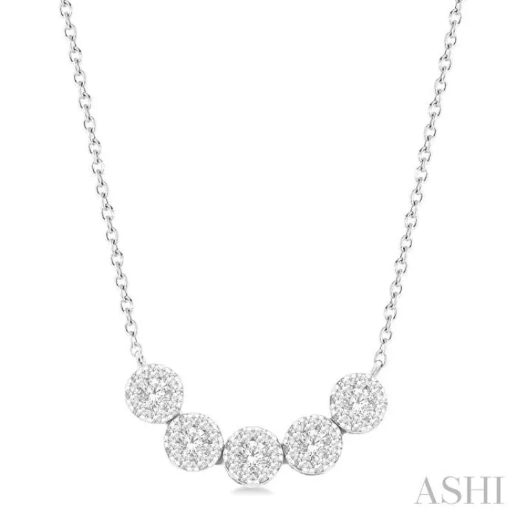 1/3 ctw 5-Stone Circular Mount Lovebright Round Cut Diamond Necklace in 14K White Gold