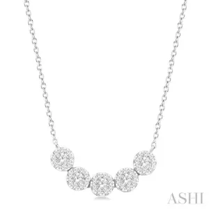 1/3 ctw 5-Stone Circular Mount Lovebright Round Cut Diamond Necklace in 14K White Gold