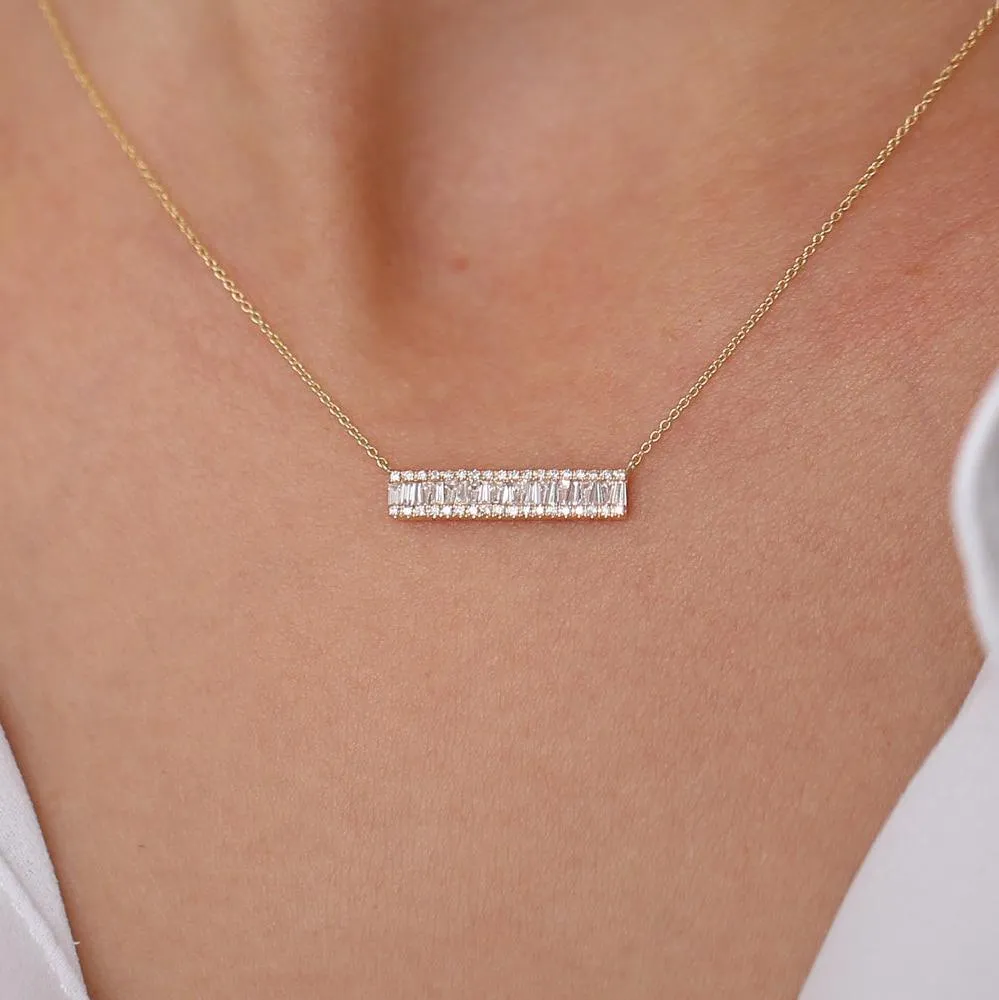 14k Gold Baguette Diamond Horizontal Necklace