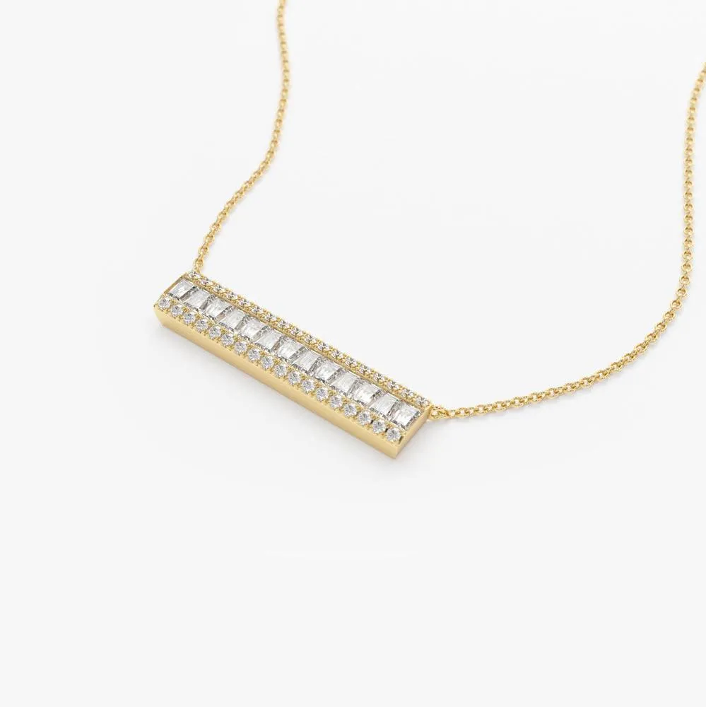 14k Gold Baguette Diamond Horizontal Necklace