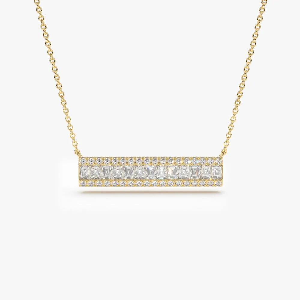 14k Gold Baguette Diamond Horizontal Necklace