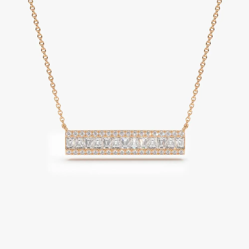 14k Gold Baguette Diamond Horizontal Necklace