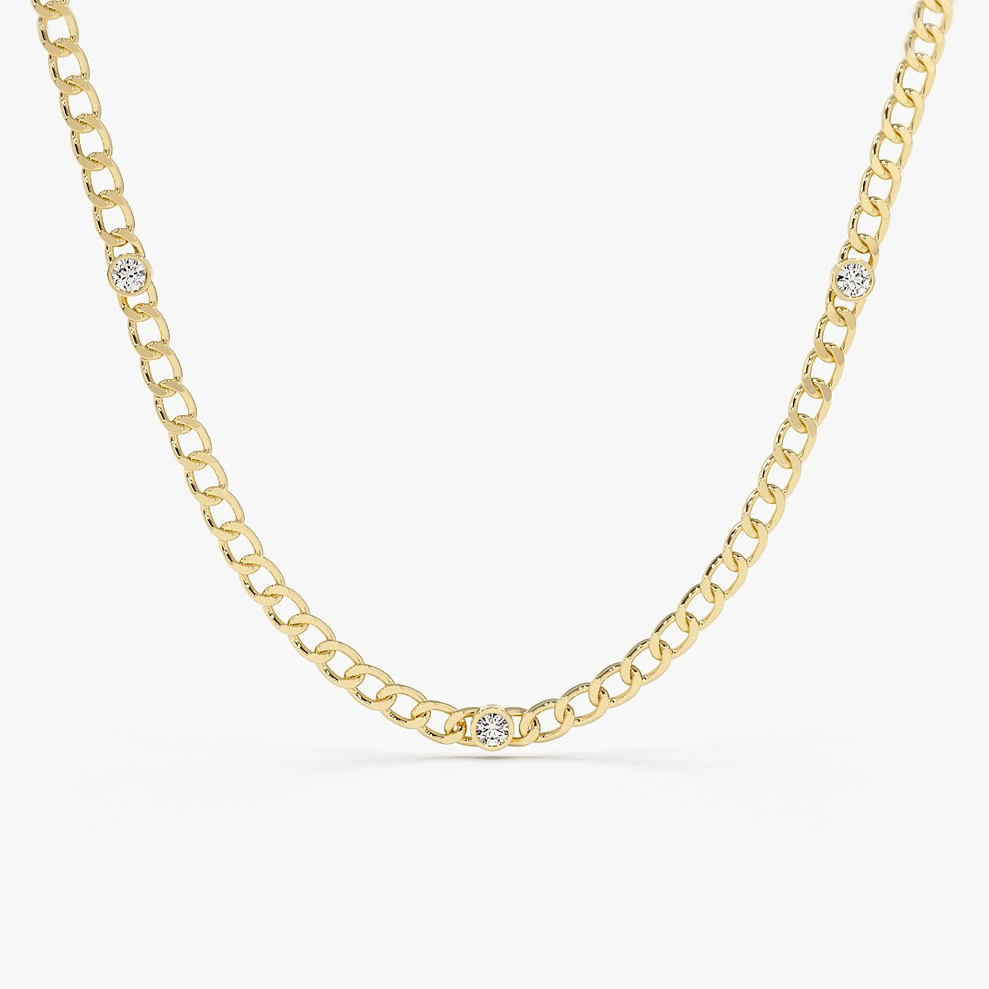 14K Gold Cuban Link Necklace w/ Bezel Setting Diamond