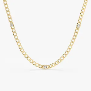 14K Gold Cuban Link Necklace w/ Bezel Setting Diamond