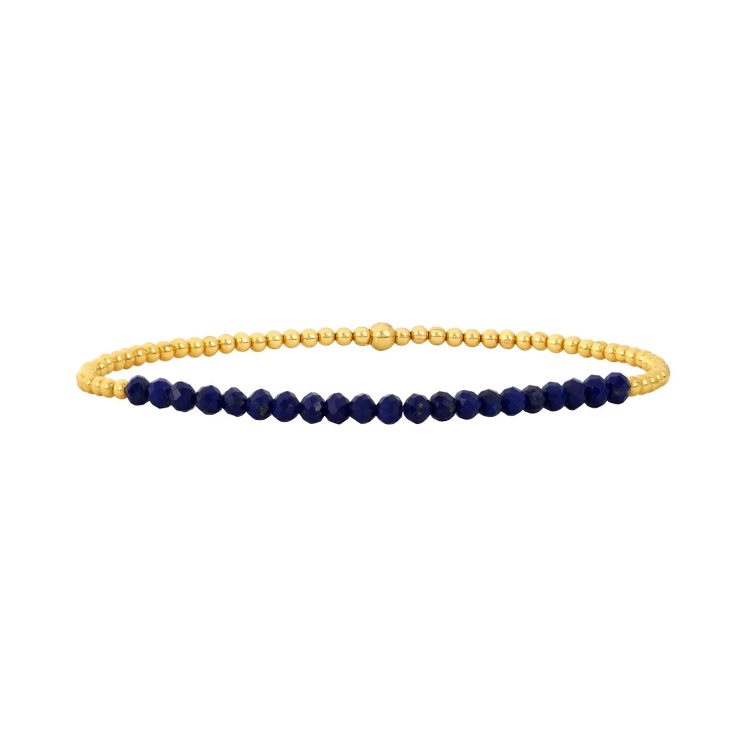 14K Gold Filled 2mm 7" Stretch Black Sapphire Bracelet