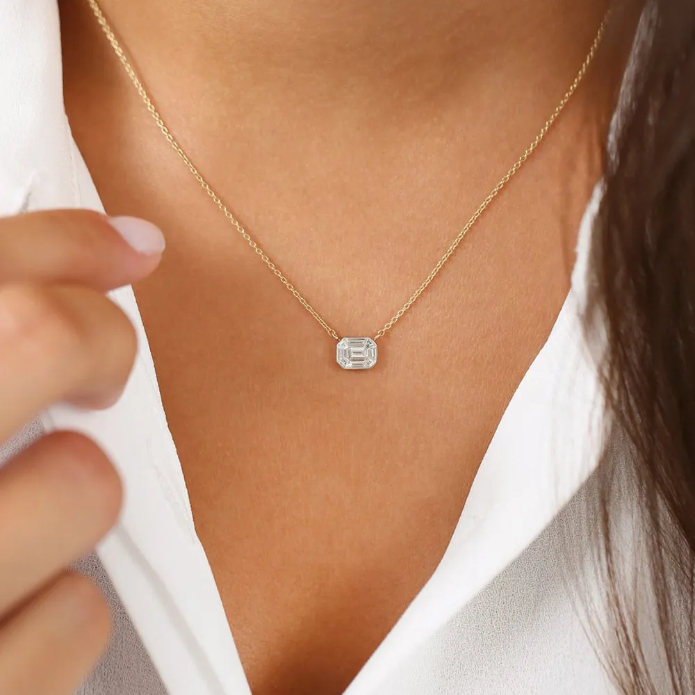 14k Illusion Setting Step Cut Mosaic Diamond Necklace