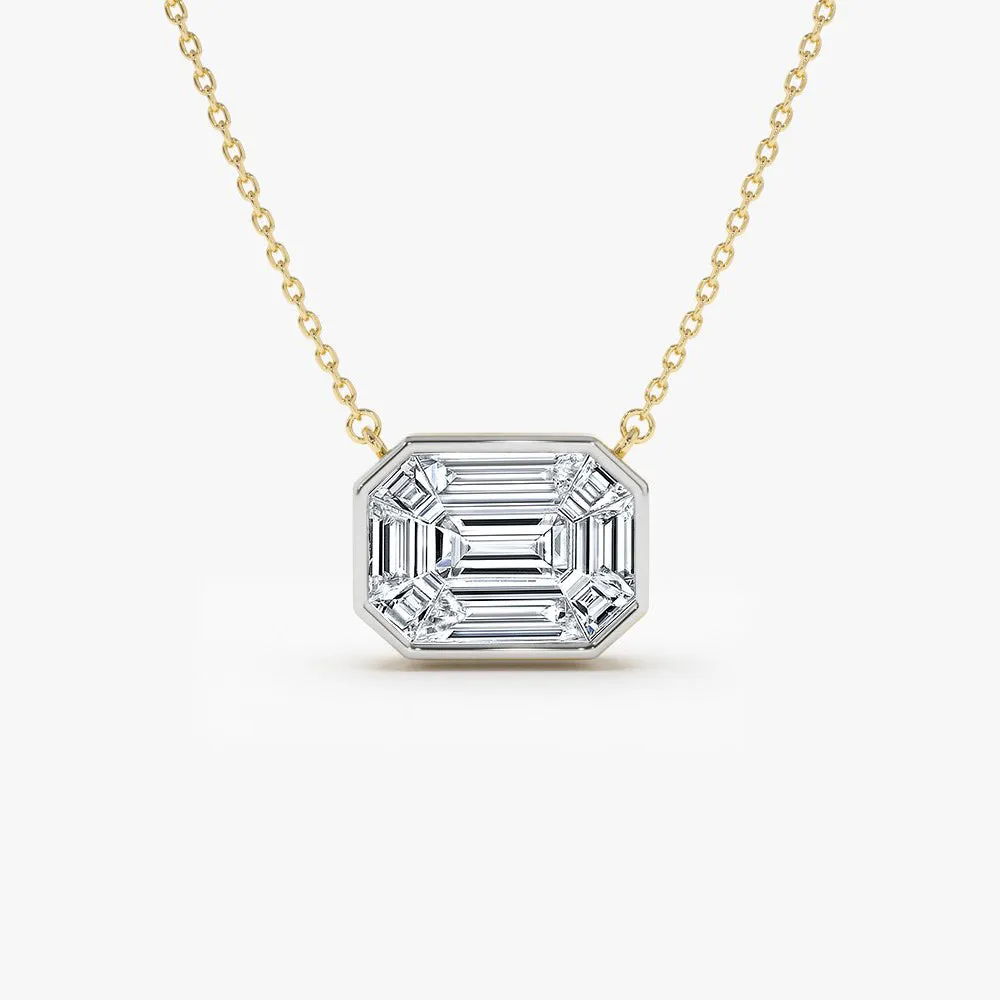 14k Illusion Setting Step Cut Mosaic Diamond Necklace