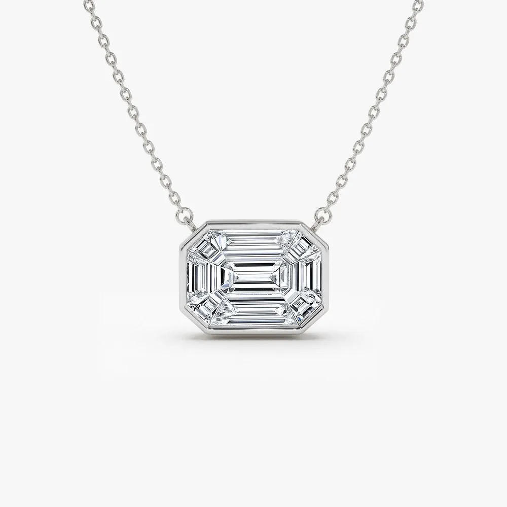 14k Illusion Setting Step Cut Mosaic Diamond Necklace