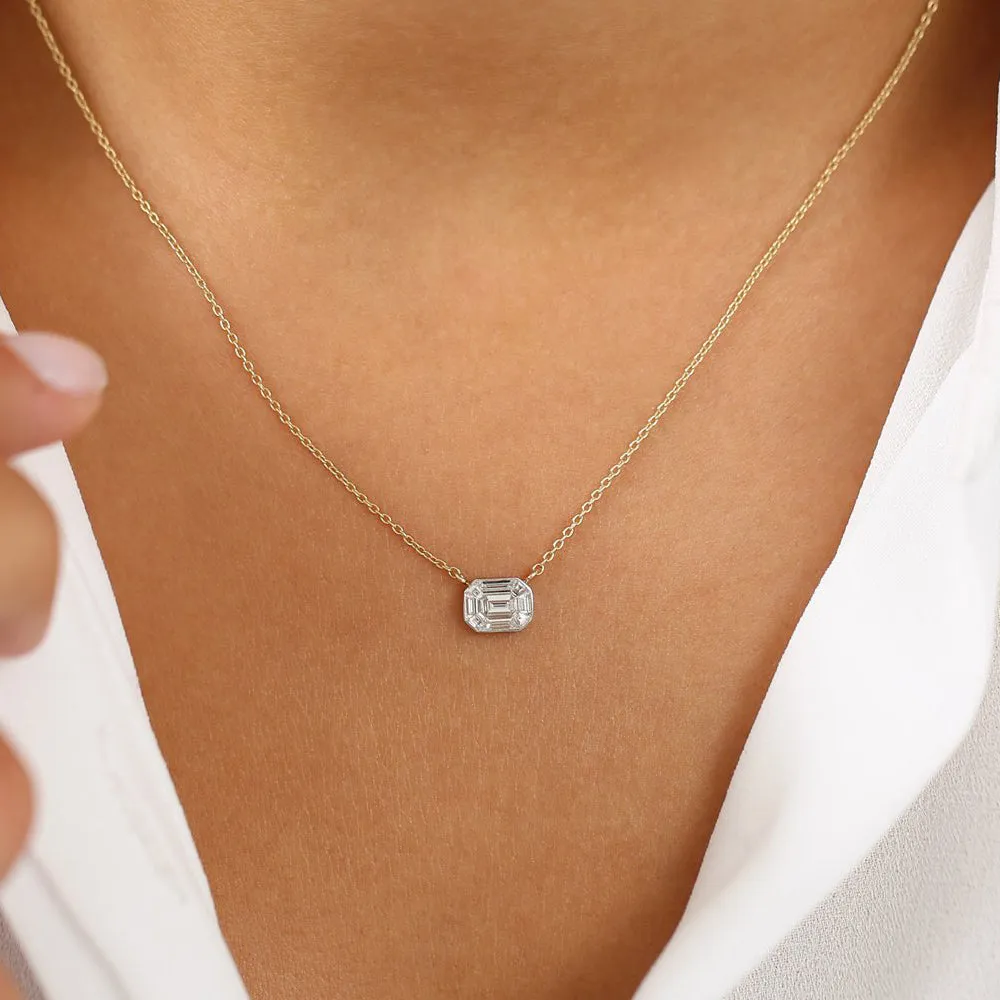 14k Illusion Setting Step Cut Mosaic Diamond Necklace