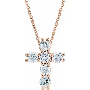 14K Rose 1 3/8 CTW Natural Diamond Cross 18" Necklace