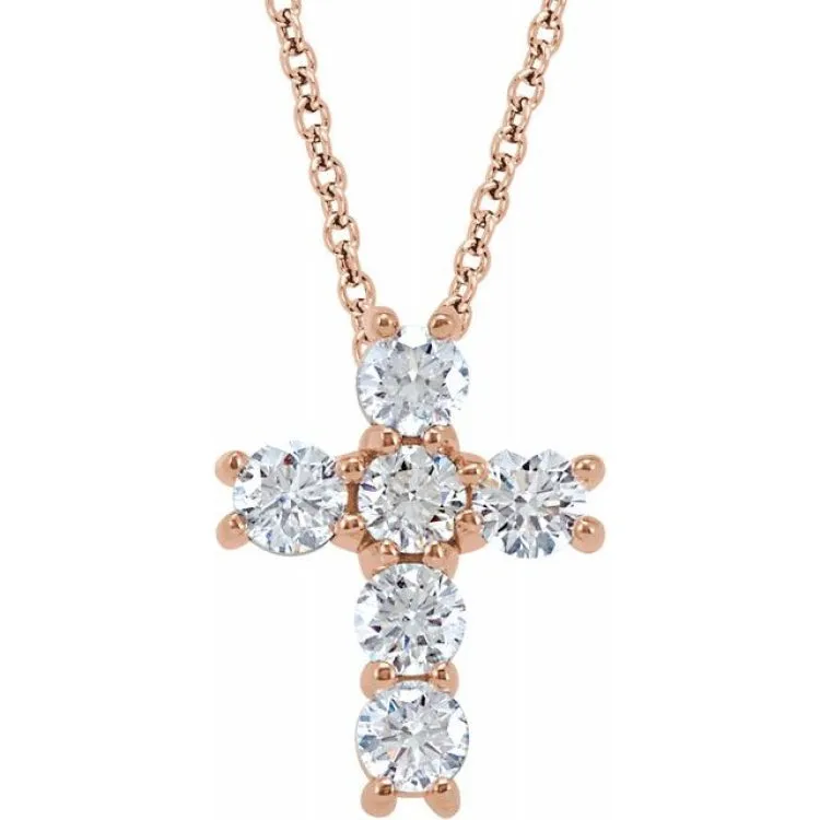 14K Rose 9/10 CTW Natural Diamond Cross 18" Necklace