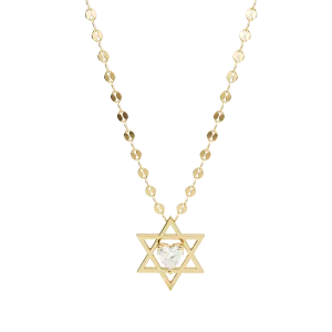 14k Star Of David with Floating Heart Diamond