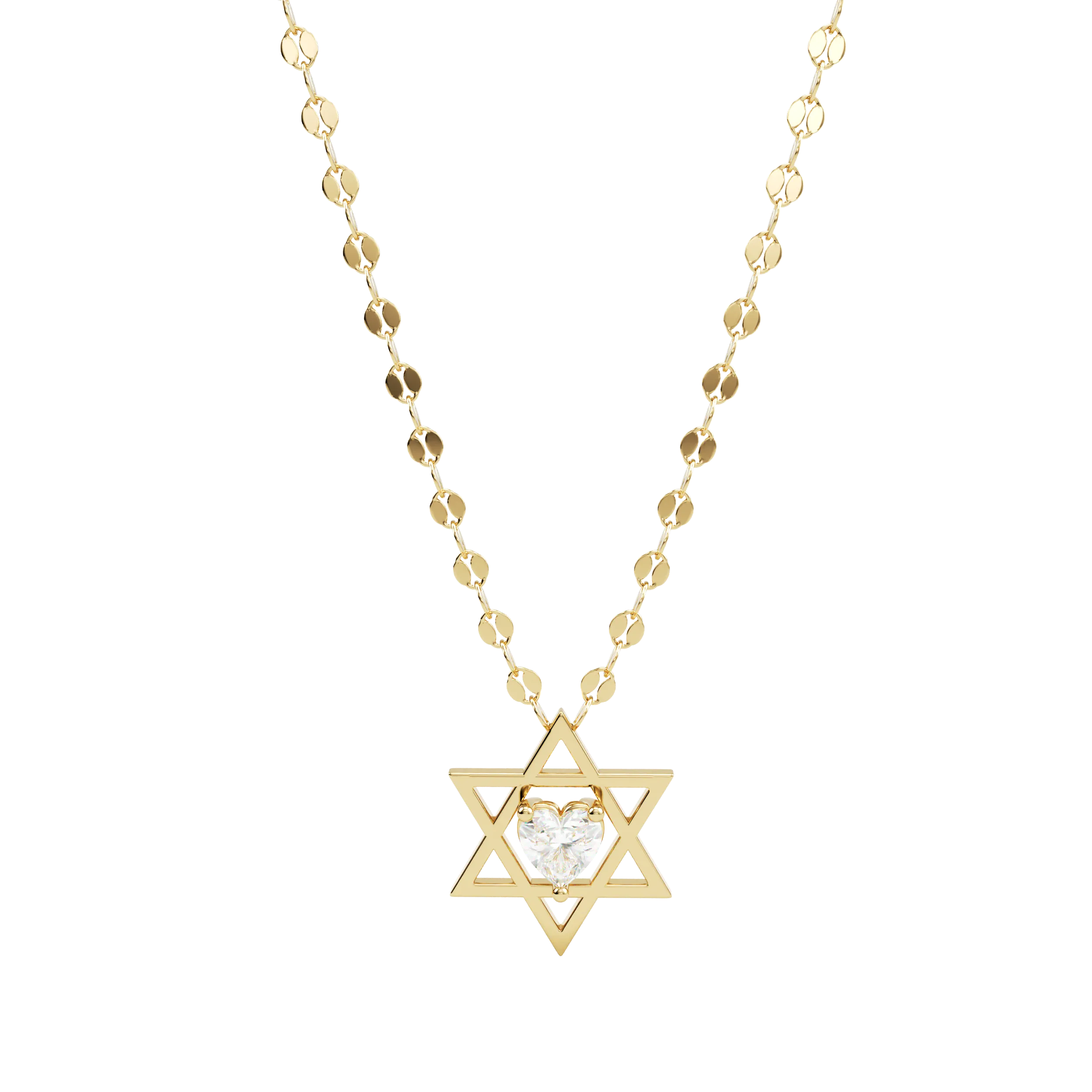 14k Star Of David with Floating Heart Diamond