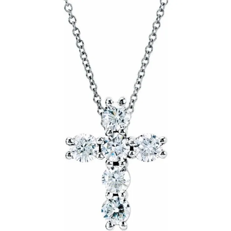 14K White 1/3 CTW Lab-Grown Diamond Cross 18" Necklace