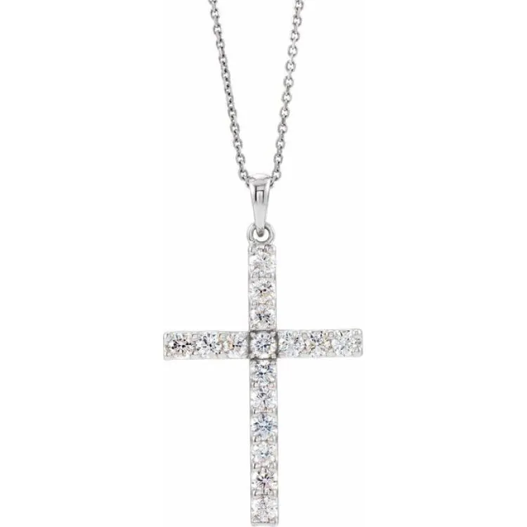 14K White 1/4 CTW Natural Diamond Cross 18" Necklace