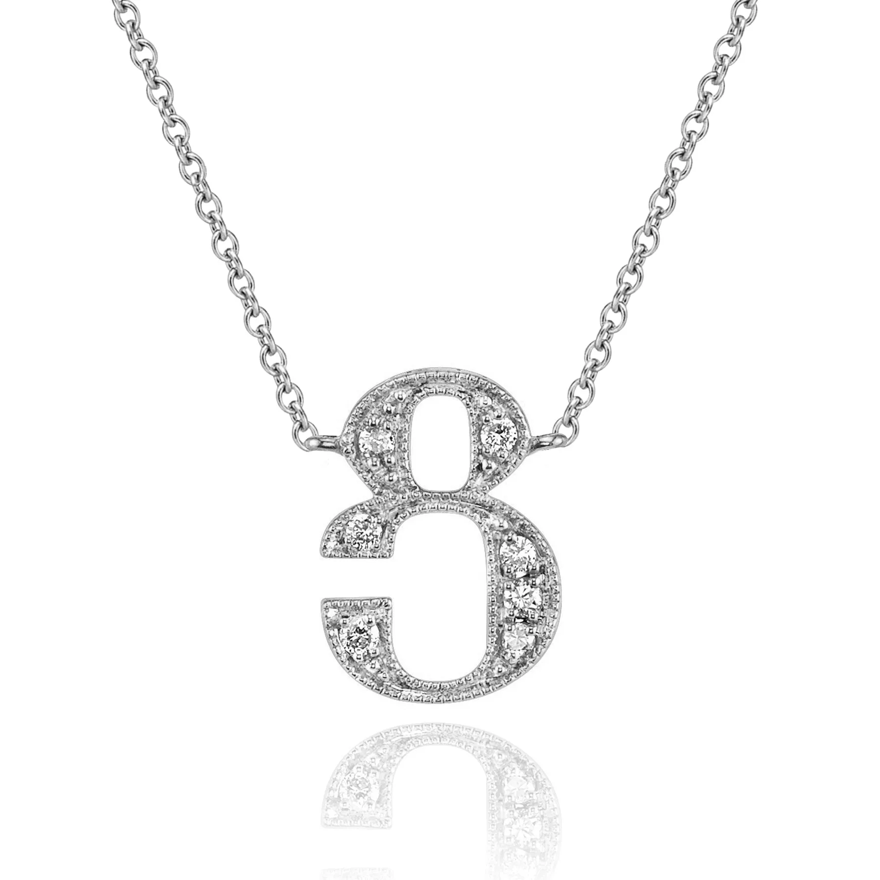 14K White Gold Armenian Initial Diamond Necklace