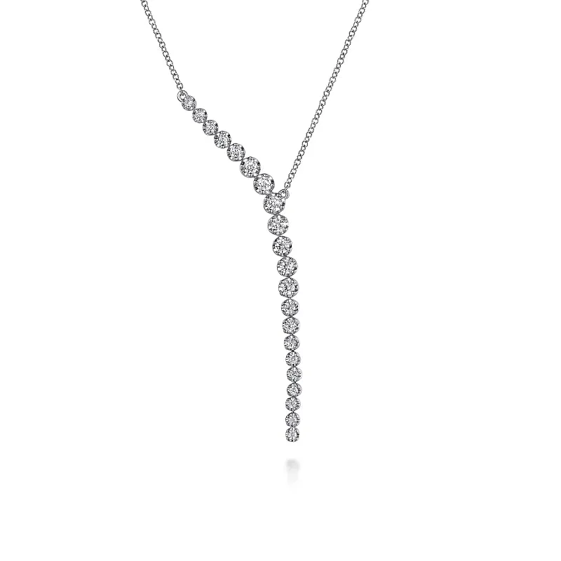 14K White Gold Diamond Y Necklace