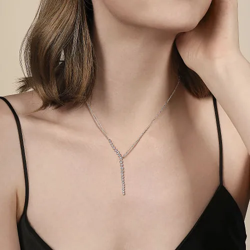 14K White Gold Diamond Y Necklace