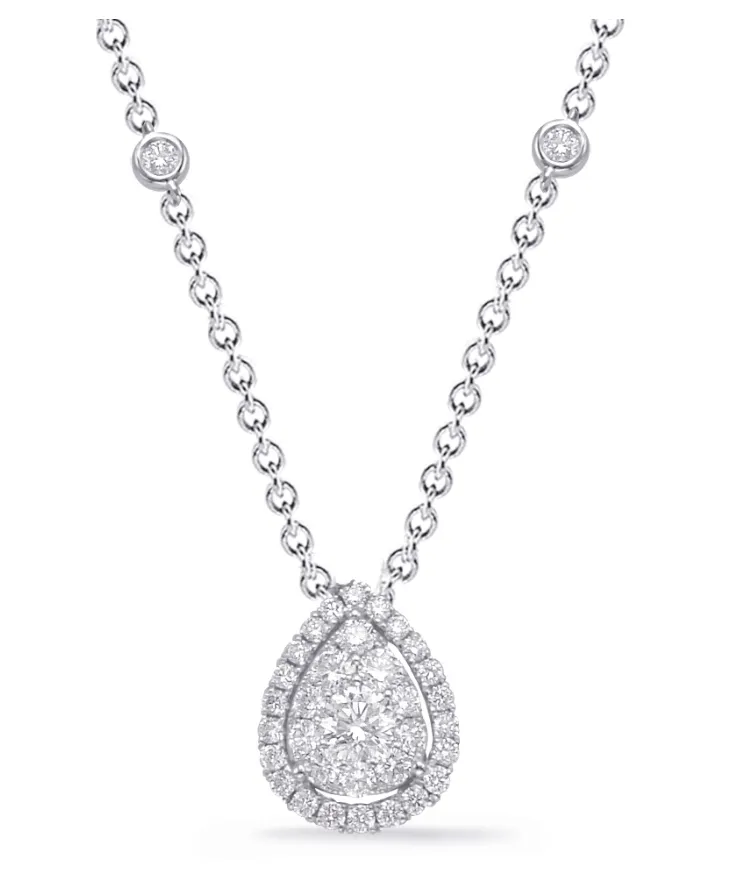 14K White Gold Fancy Pear Diamond Cluster Necklace