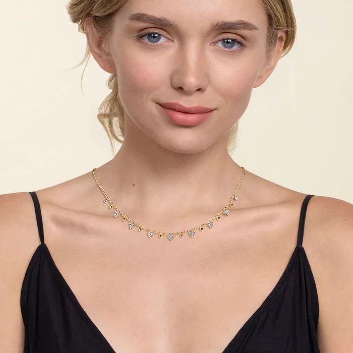 14K White Yellow Gold Bujukan Beads and Diamond Droplet Necklace