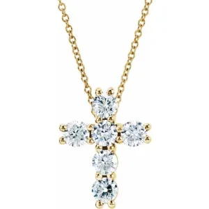 14K Yellow 9/10 CTW Lab-Grown Diamond Cross 18" Necklace