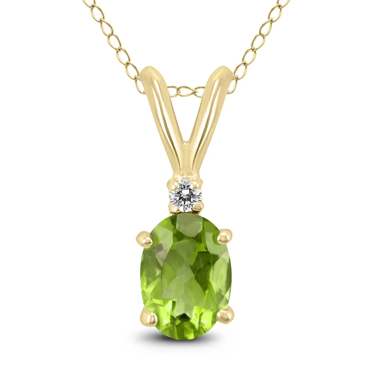 14K Yellow Gold 6X4Mm Oval Peridot And Diamond Pendant