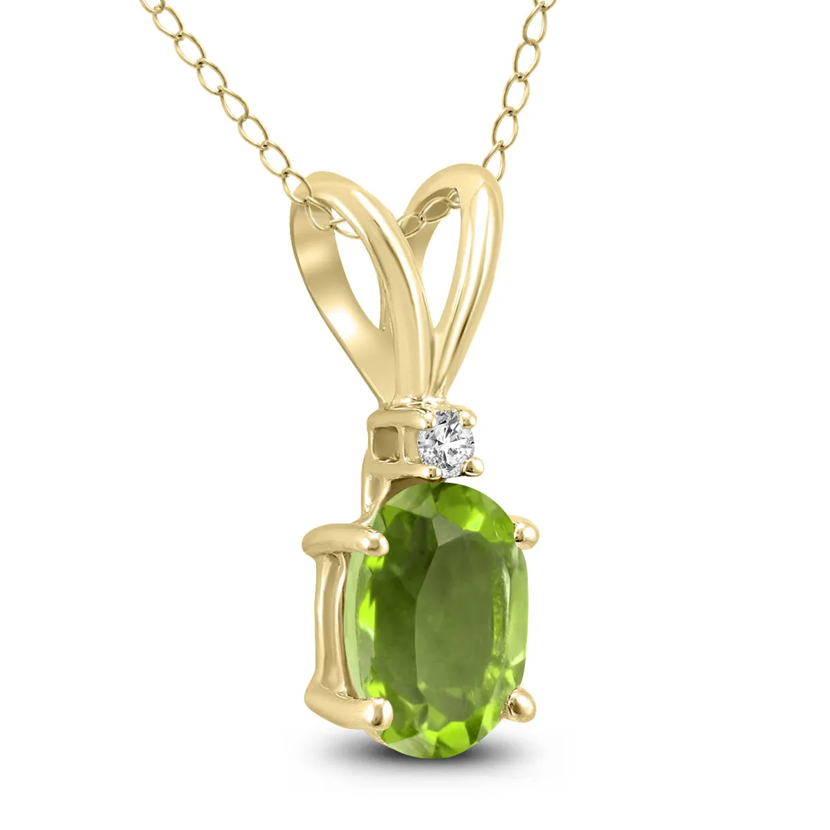 14K Yellow Gold 6X4Mm Oval Peridot And Diamond Pendant