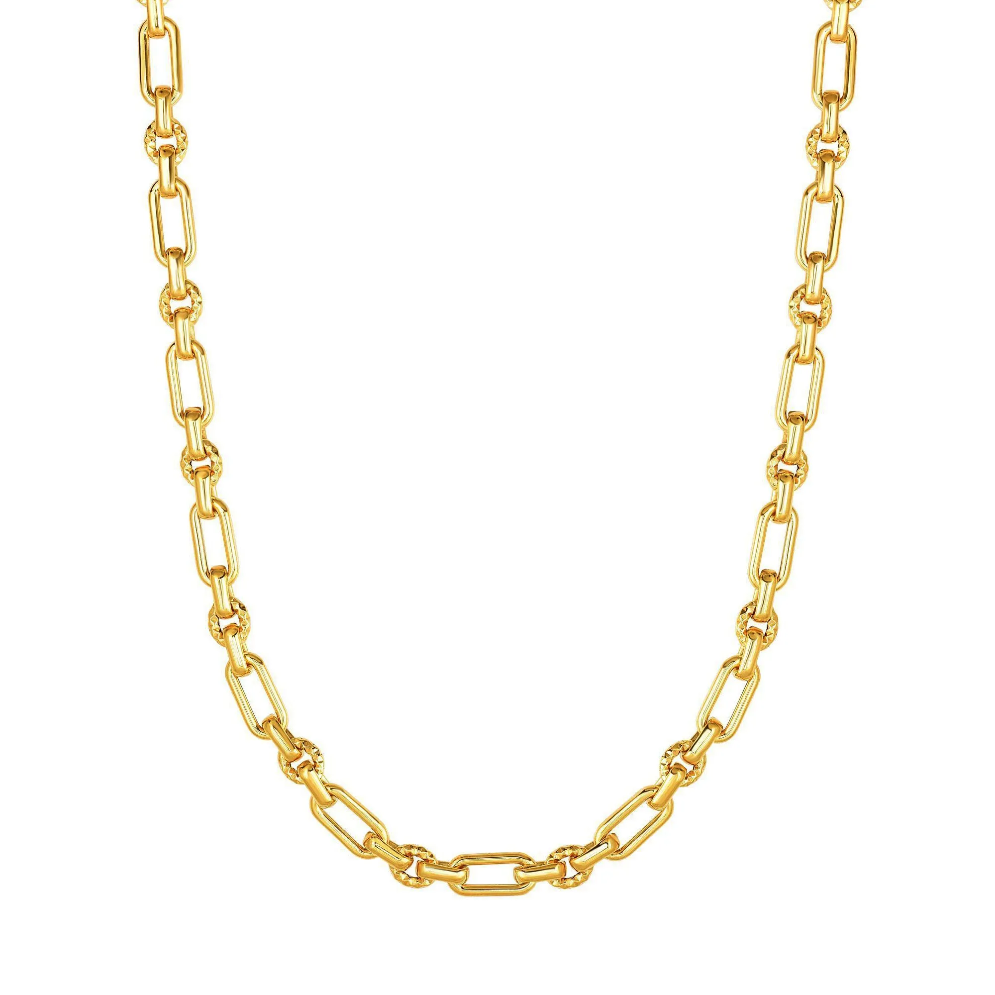 14k Yellow Gold Diamond Cut Oval Link Chain Womens Bracelet, 7.5"