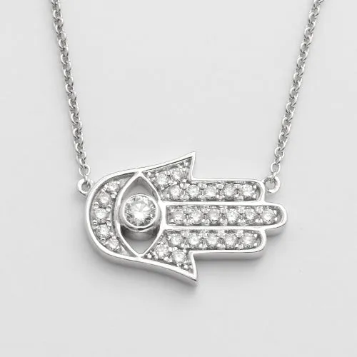 14KW 0.25CTW DIAMOND EVIL EYE - HAMSA NECKLACE