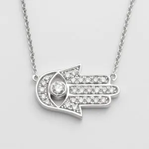 14KW 0.25CTW DIAMOND EVIL EYE - HAMSA NECKLACE