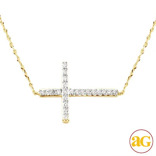 14KY 0.15CTW DIAMOND NECKLACE - SIDEWAYS CROSS