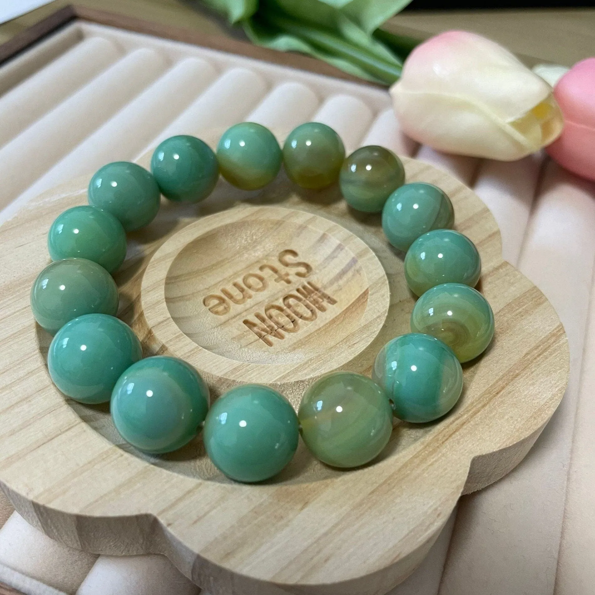 14mm Green Agate Gemstone Bracelet