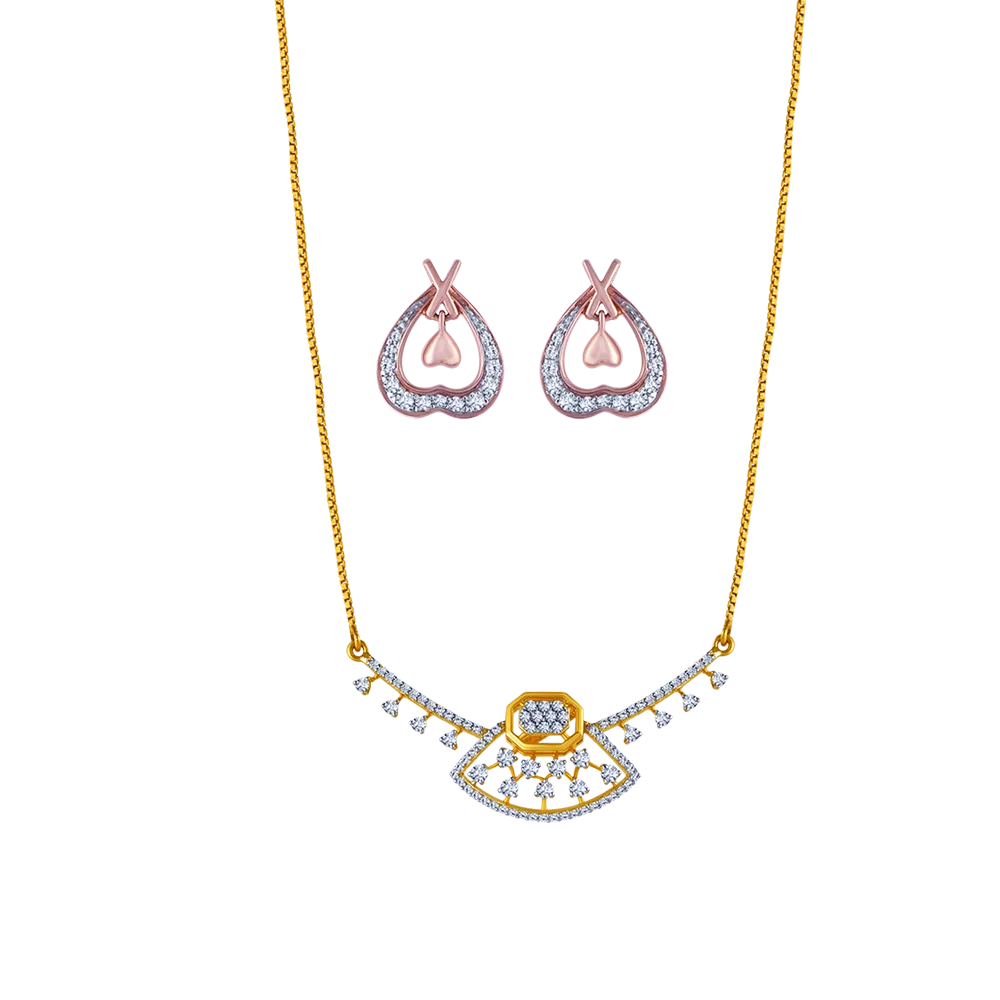 18k Exquisite Diamond Necklace Earrings Set