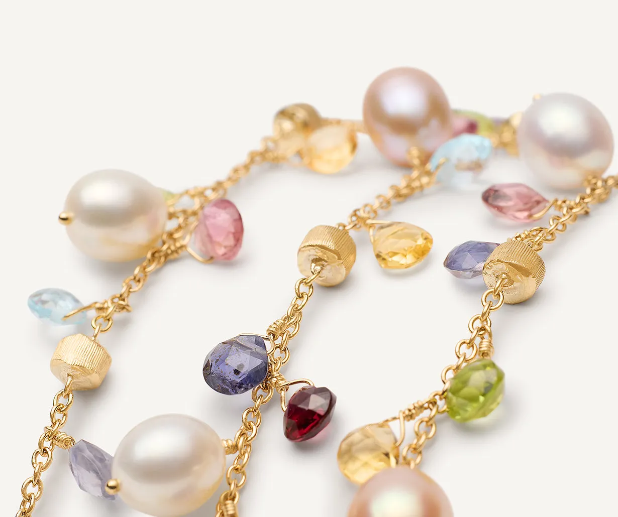 18K Yellow Gold 3-Strand Gemstone Bracelet With Freshwater Pearls