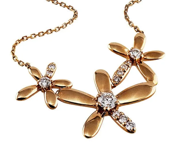 18kt Gold Diamond Flower Motif Necklace