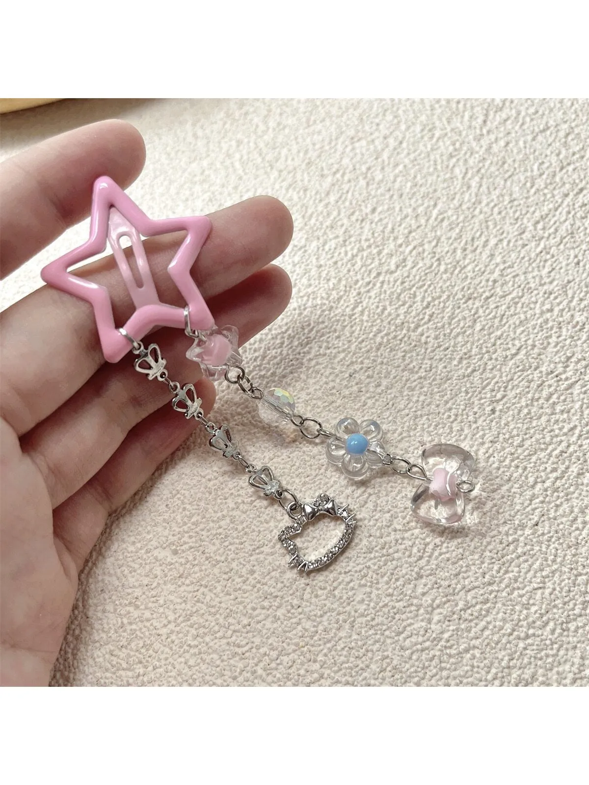 1pc Candy-Colored Double Chain Star Hair Clip for Women Barrette Styling Hair