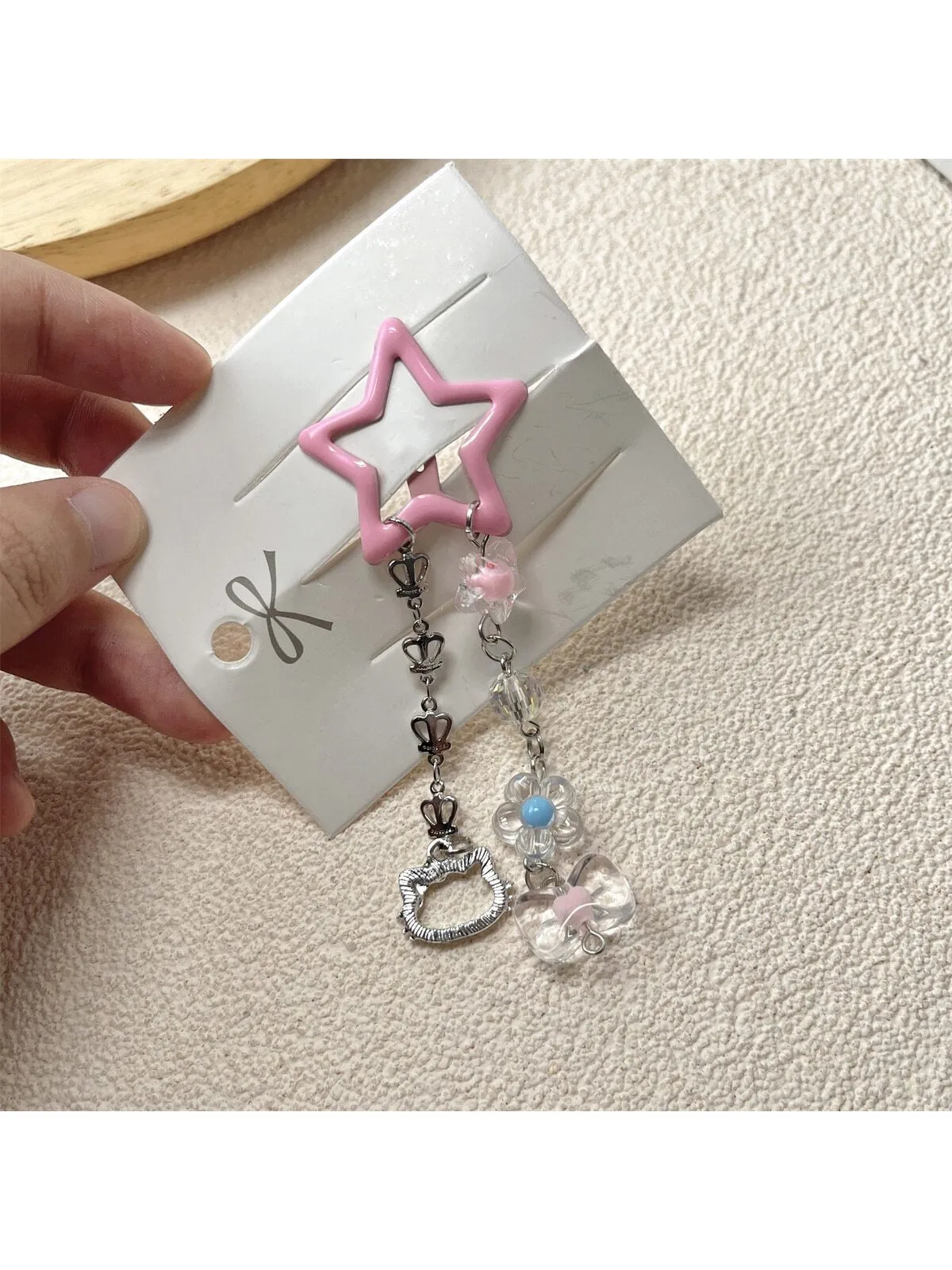 1pc Candy-Colored Double Chain Star Hair Clip for Women Barrette Styling Hair