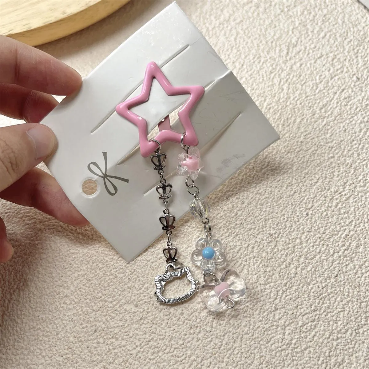 1pc Candy-Colored Double Chain Star Hair Clip for Women Barrette Styling Hair