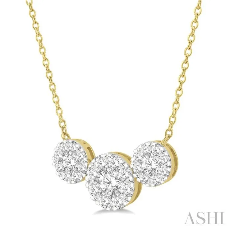 2 Ctw Triple Circle Lovebright Round Cut Diamond Necklace in 14K Yellow and White Gold